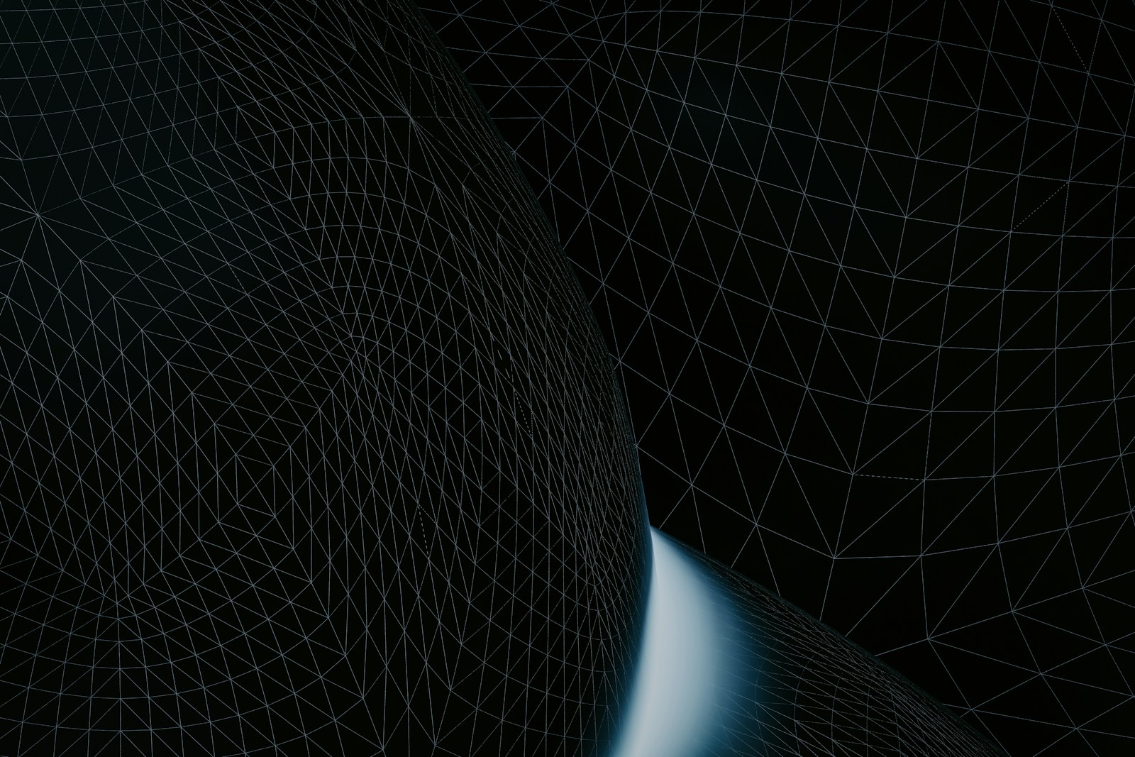 Abstract dark network of connected lines representing how AI search engines link and cite sources differently from Google